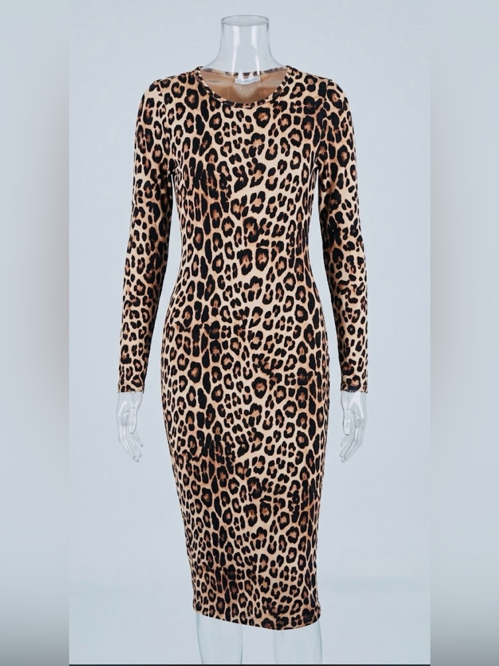 Good American Leopard Animal Print Long Sleeve Midi Dress Size M - Picture 2 of 11